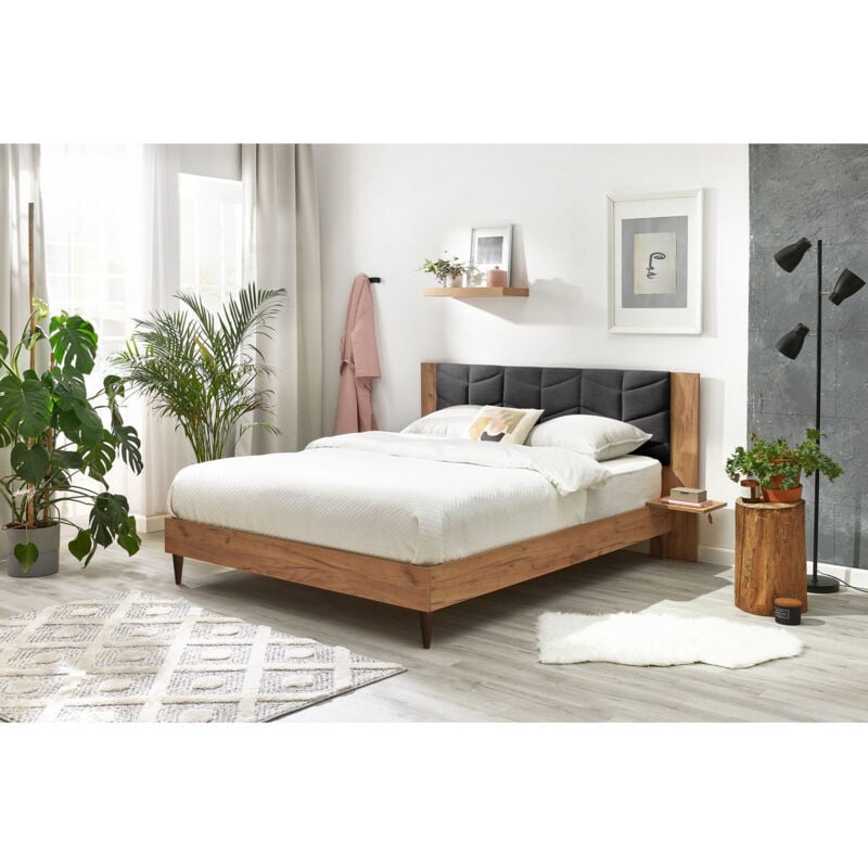 Bobochic - Lit 140x190 cm leona avec lattes massives pieds en bois wengé 140x190 Gris anthracite