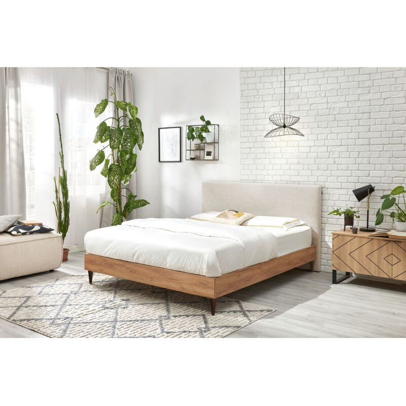 Structure de lit 140x190 cm NOA avec lattes massives pieds en bois wengé 140x190 Beige - Beige