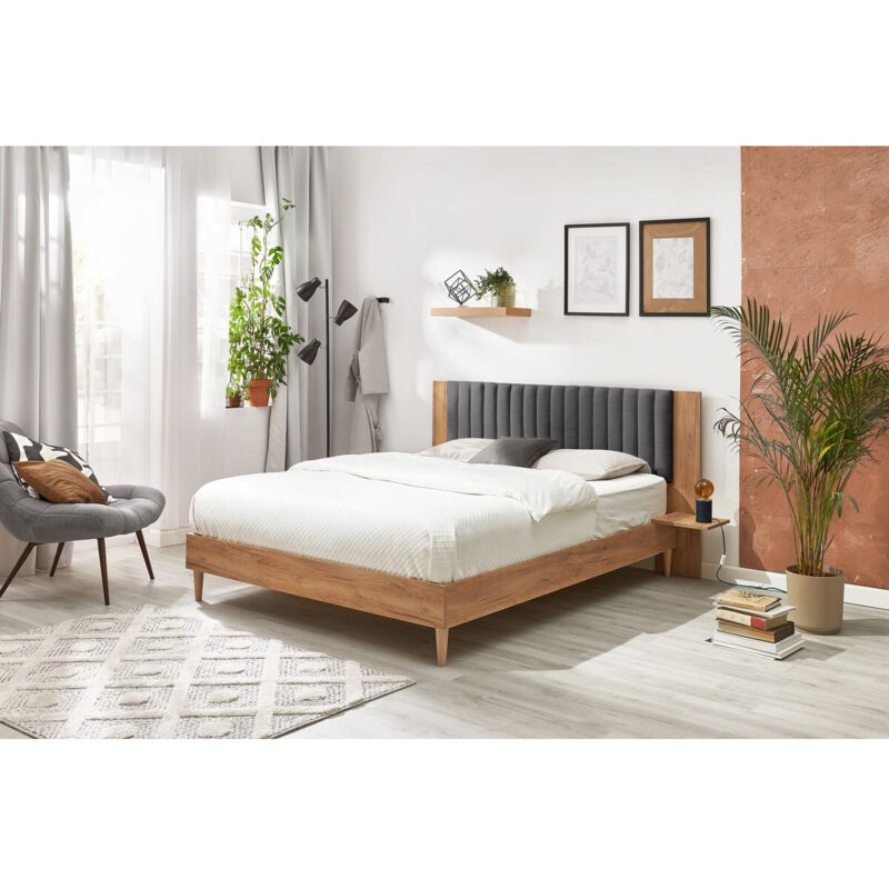 Bobochic - Lit 140x190 cm selena lattes massives pieds en bois naturel 140x190 Gris anthracite