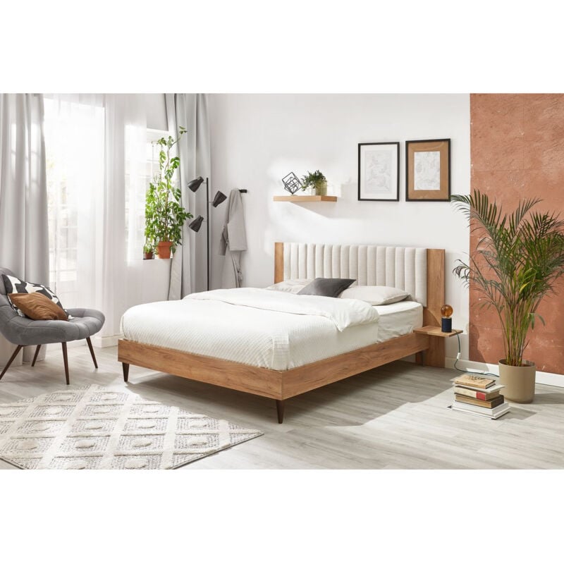 Bobochic - Lit 140x190 cm selena avec lattes massives pieds en bois wengé 140x190 Beige