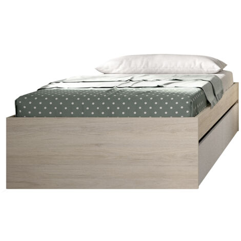 Structure de lit , couchage 90 x 190 cm en bois avec 2 tiroirs blanc, chêne naturel - Longueur 195 x Profondeur 95 x Hauteur 40 cm