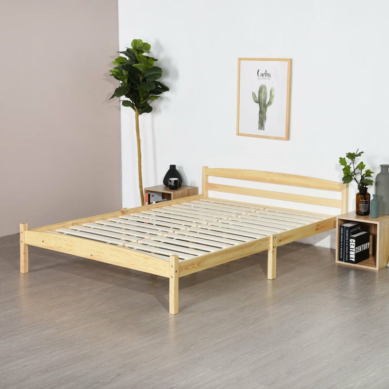 Eggree - Structure de Lit Double en Bois - 140x190 cm - Naturel