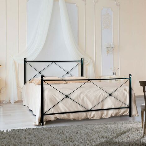 Structure de lit double en fer avec pied de lit ALBA noir