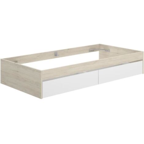 Structure de lit - LAGO - 2 tiroirs - 90 x 190 cm - Blanc / Chene