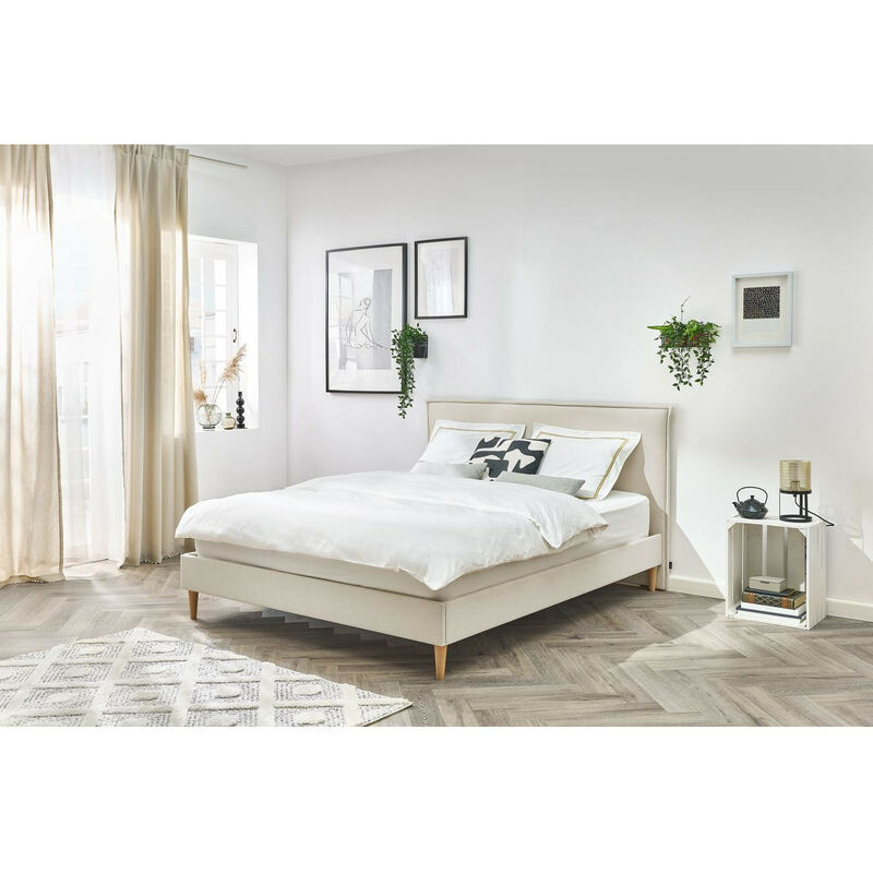 Bobochic - Lit sary avec lattes massives pieds en bois naturel 180x200 Beige