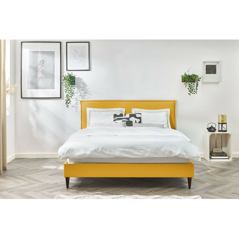 Structure de lit 180x200 cm SARY pieds bois wengé 180x200 Jaune moutarde - Jaune moutarde