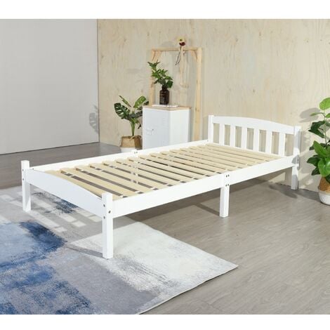 EGGREE Structure de Lit Double en Bois, Style Scandinave - 140x190 cm - Blanc