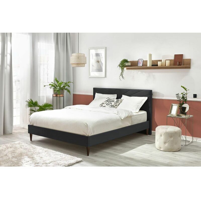 Structure de lit 140x190 cm VELVET pieds en bois wengé 140x190 Anthracite - Anthracite