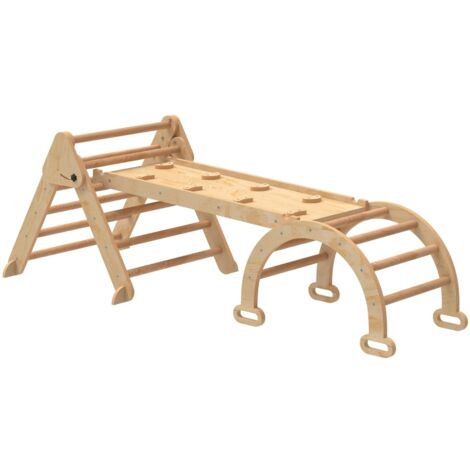 Structure d’escalade 7 en 1 bois arche mur toboggan rampe pliable motricité 18 mois-4 ans