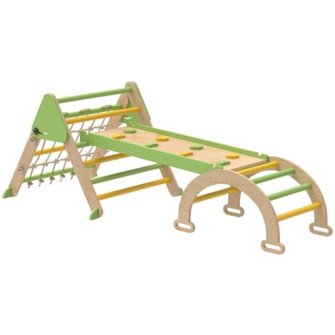 Structure d’escalade Montessori 8 en 1 bois triangle arche toboggan vert éducatif