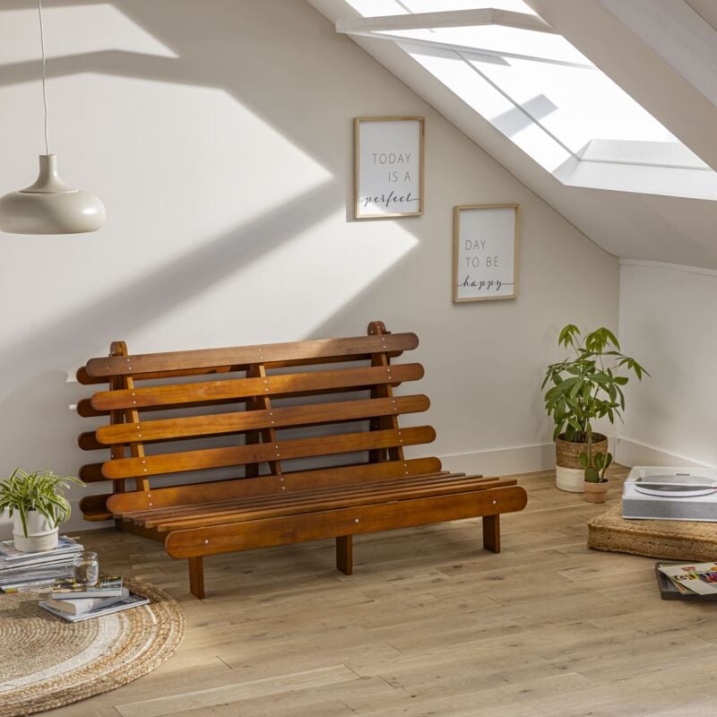 Structure futon 160x200 cm en bois massif noisette