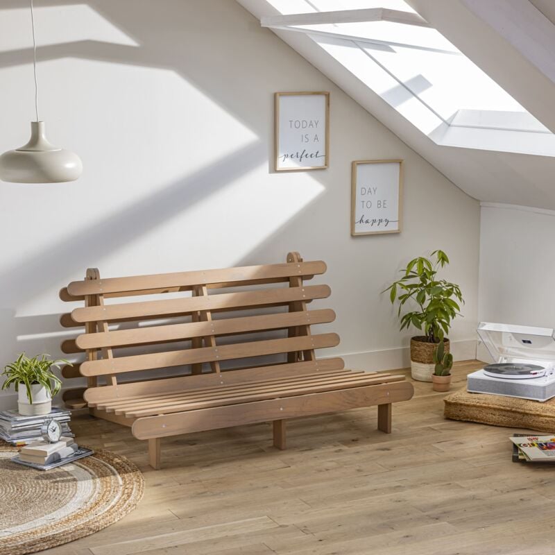 Structure futon 160x200 cm en bois massif taupe