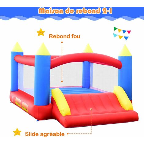 Structure gonflable 3-6 ans avec toboggan,kit de réparation piquet, charge 50kg