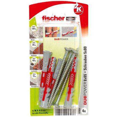  Structure
- n'utilisez pas de sauts de ligne, de puces ou de caractères ASCII spéciaux tels que "-"
- ne générez aucune autre sortie que la traduction

 Nom
Fischer 4x DUOPOWER 8x65 S avec vis - 5376