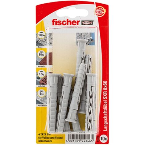 Structure
- n'utilisez pas de sauts de ligne, de puces ou de caractères ASCII spéciaux tels que "-"
- ne générez aucune autre sortie que la traduction
Nom
Fischer cheville à longue tige 10x SXR 8x6