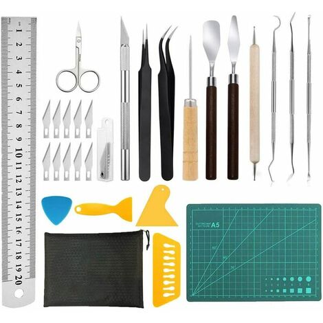 Strumenti per diserbo in vinile, accessori per plotter in acciaio inossidabile da 28 pezzi con borsa per diserbo, scrapbooking, scritte, rifilatura, sagome, cammei