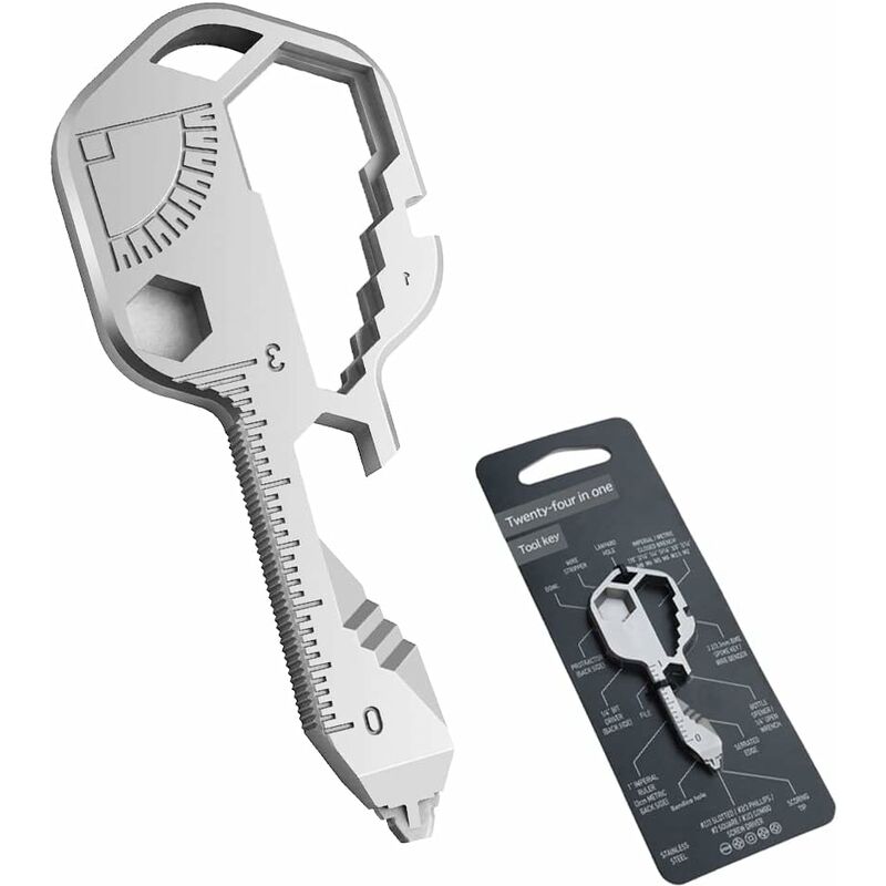 Image of Strumento chiave multifunzione 24 in 1, portachiavi multifunzione, strumento chiave in acciaio inossidabile, cacciavite a cinghia, spelafili, chiave