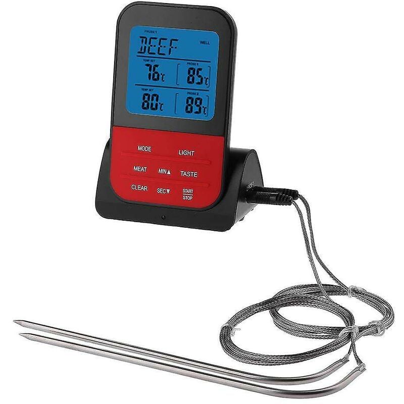 Image of Strumento da cucina per barbecue digitale wireless Termometro per carne per alimenti per barbecue con doppia sonda Rosso Nero