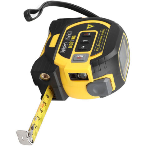 Strumento di misurazione di precisione 3 in 1, misuratore laser a infrarossi da 60 m, metro a nastro da 5 m, misuratore di distanza laser a croce verticale, blocco automatico, giallo