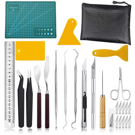 Strumento per diserbo in vinile, accessorio per tracciare, kit di base fai-da-te in cartone, goffrato, incisione include gancio per diserbo, pinzette, spatola sagoma, righello (27 pezzi)