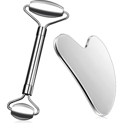Strumento per massaggio con raschiamento a rullo e Gua Sha, massaggiatore Gua Sha, rullo di bellezza per il viso, per rilassare e ringiovanire la pelle, acciaio inossidabile