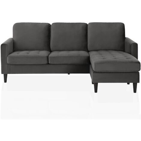 Strummer-Canapé 3 places avec chaise longue en gris velours