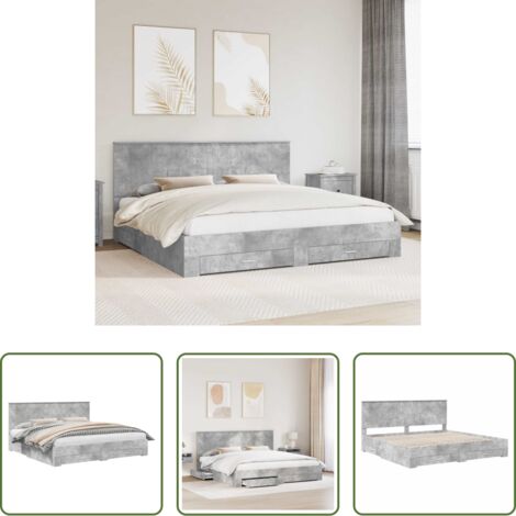 Struttura in legno ingegnerizzato -  Struttura del letto con testiera Grigio cemento 200 x 200 cm