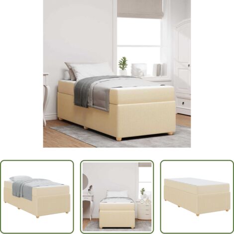 Struttura in legno -  Struttura del letto con materasso Crema 90 x 190 cm Tessuto