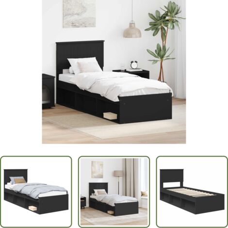 Struttura in legno -  Struttura del letto con testiera Nero 75 x 190 cm Pino massello
