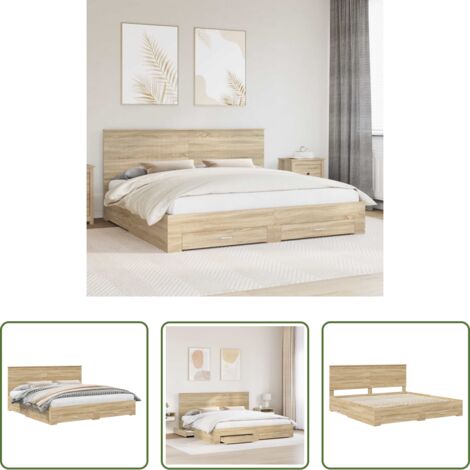 Struttura in legno -  Struttura del letto con testiera Rovere Sonoma 200 x 200 cm