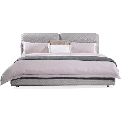Struttura Letto 150x200 cm Bonn Pärumm con Testiera Trapuntata Imbottita Grigio 180x200 cm