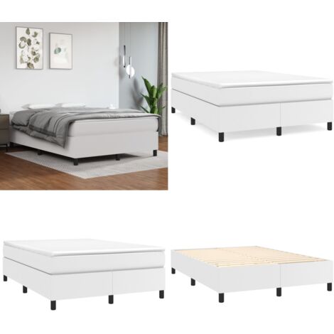 Struttura Letto a Rete a Molle Bianco 140x190 cm in Similpelle - Materasso a molle - Letto a molle