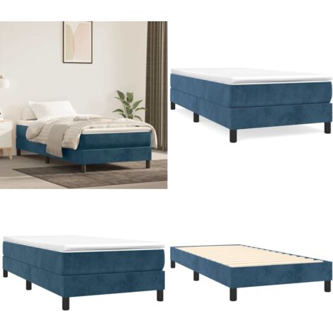 Struttura Letto a Rete a Molle Blu Scuro 100x200 cm in Velluto - Letto a molle in velluto - Letto a molle con gambe