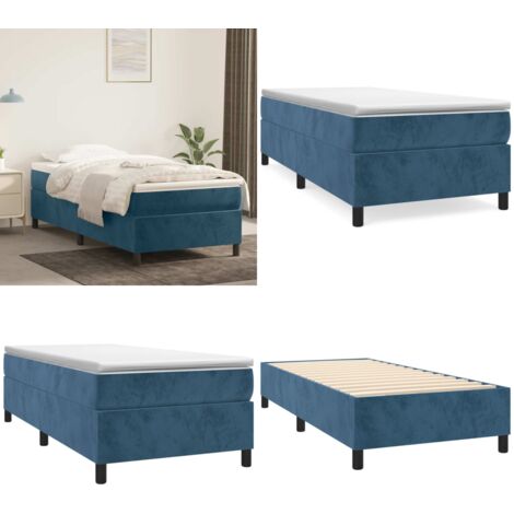 Struttura Letto a Rete a Molle Blu Scuro 100x200 cm in Velluto - Letto a molle in velluto - Letto a molle in compensato