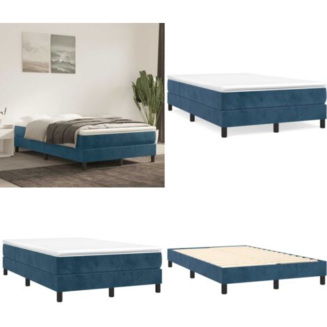 Struttura Letto a Rete a Molle Blu Scuro 120x200 cm in Velluto - Materasso a molle - Letto a molle in velluto