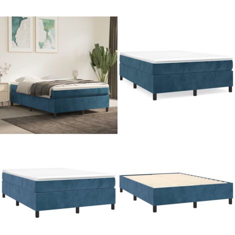 Struttura Letto a Rete a Molle Blu Scuro 140x190 cm in Velluto - Letto a molle in velluto - Letto a molle in compensato