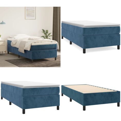 Struttura Letto a Rete a Molle Blu Scuro 90x200 cm in Velluto - Letto a molle in velluto - Letto a molle in compensato