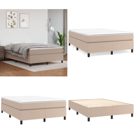 Struttura Letto a Rete a Molle Cappuccino 140x190 cm in Similpelle - Materasso a molle - Letto a molle cappuccino