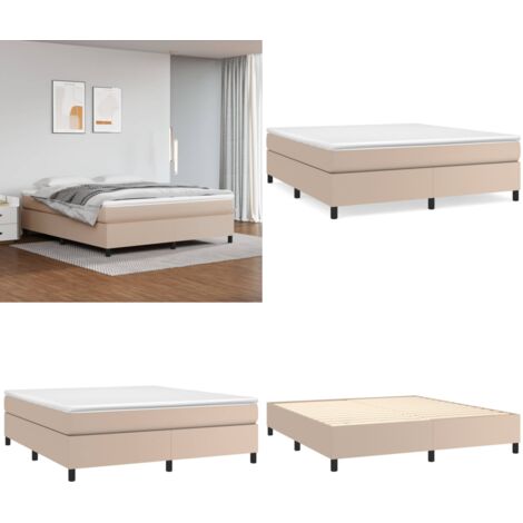 Struttura Letto a Rete a Molle Cappuccino 160x200 cm in Similpelle - Materasso a molle - Letto a molle cappuccino