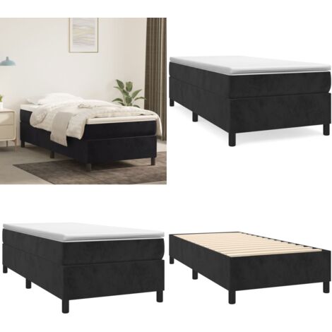 Struttura Letto a Rete a Molle Nero 100x200 cm in Velluto - Materasso letto - Letto a molle