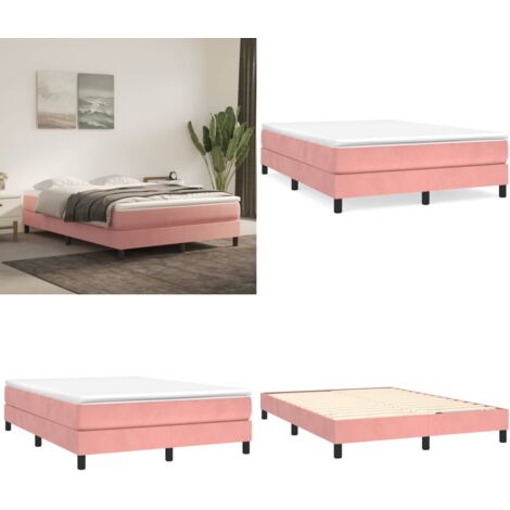 Struttura Letto a Rete a Molle Rosa 140x190 cm in Velluto - Materasso letto - Letto a molle rosa