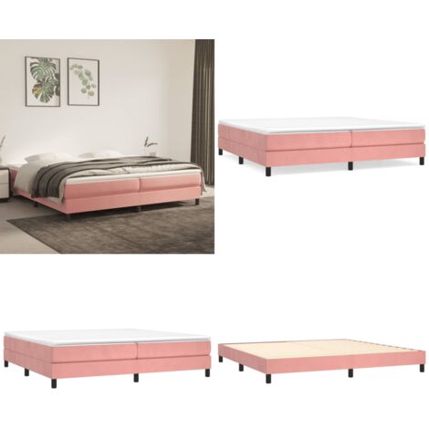 Struttura Letto a Rete a Molle Rosa 200x200 cm in Velluto - Materasso a molle - Letto a molle rosa