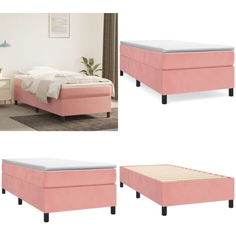 Struttura Letto a Rete a Molle Rosa 80x200 cm in Velluto - Materasso letto - Letto a molle rosa