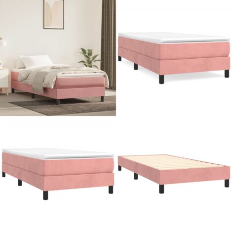 Struttura Letto a Rete a Molle Rosa 90x200 cm in Velluto - Materasso letto - Letto a molle rosa