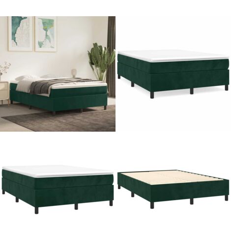 Struttura Letto a Rete a Molle Verde Scuro 140x200 cm in Velluto - Letto a molle in velluto - Letto a molle verde scuro