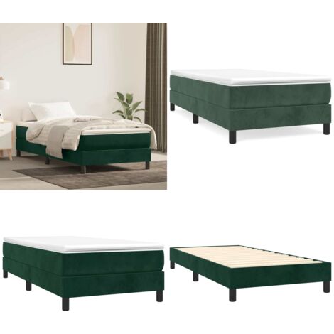 Struttura Letto a Rete a Molle Verde Scuro 90x200 cm in Velluto - Letto a molle in velluto - Letto a molle verde scuro
