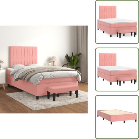 Struttura Letto adulto con Materasso,Giroletto a Molle Rosa 120x200 cm in Velluto QSW68959