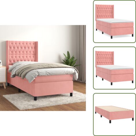 Struttura Letto adulto con Materasso,Giroletto a Molle Rosa 80x200 cm in Velluto QSW52037