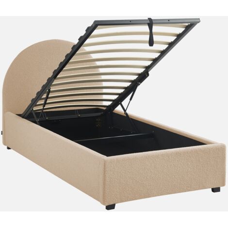 Struttura letto con contenitore e testiera 90x190cm, imbottita bouclé