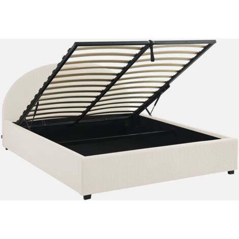 Struttura letto con contenitore e testiera imbottita bouclé, 160x200cm